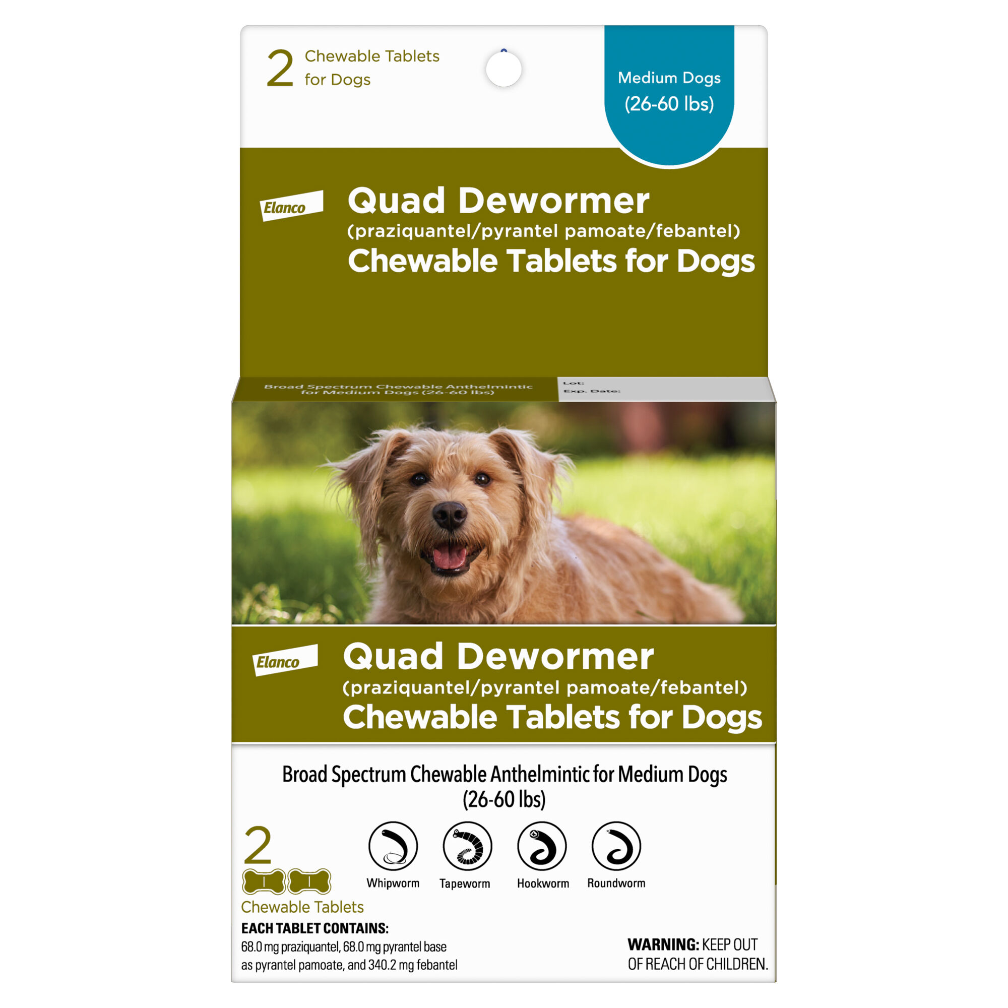 Elanco Quad Dewormer Chewable Tablets for Dogs Medium Dogs 2 ct 1800PetMeds