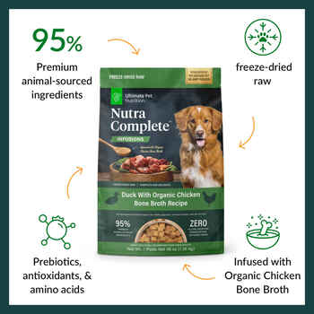 Ultimate Pet Nutrition Nutra Complete Infusions Plus Bone Broth Duck Recipe Freeze Dried Dog Food 16 oz Bag
