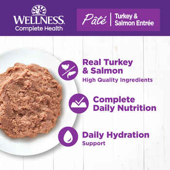 Wellness Complete Health Natural Grain Free Turkey & Salmon Entree Pate Wet Cat Food - 3 oz Cans - Case of 24