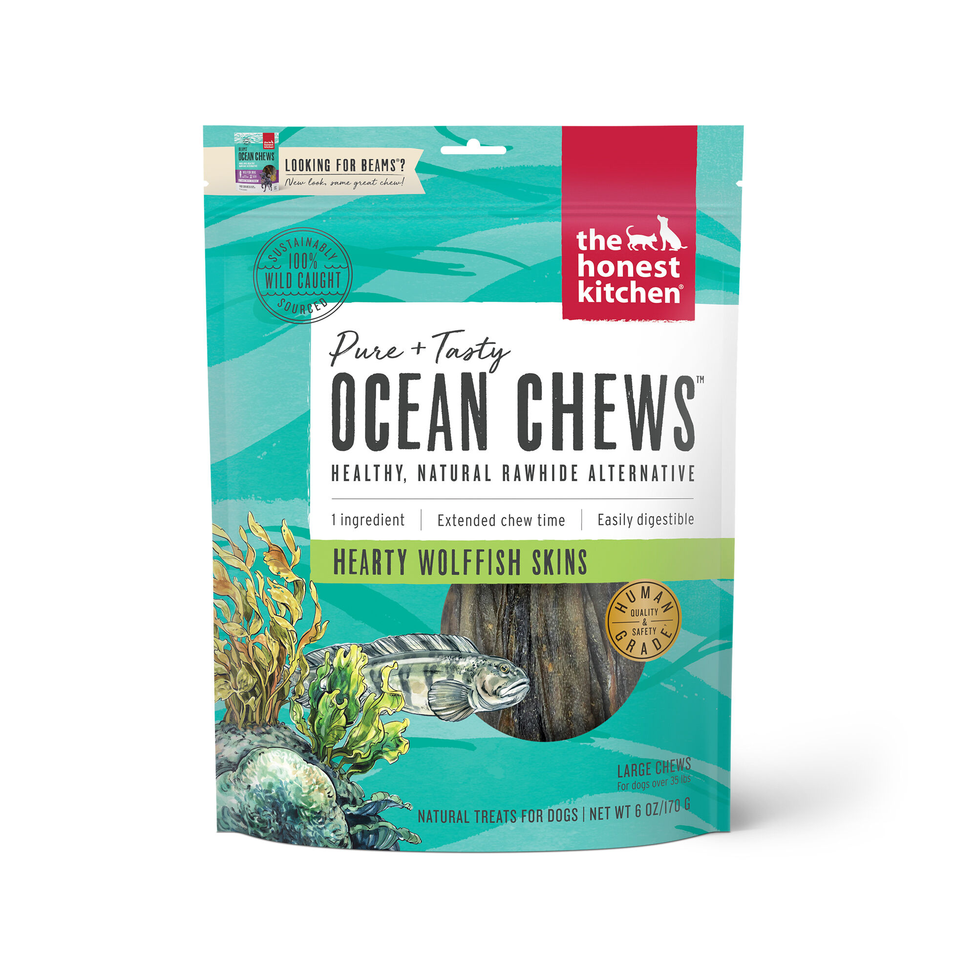 The Honest Kitchen Beams Ocean Chews Hearty Wolffish Skins Dog