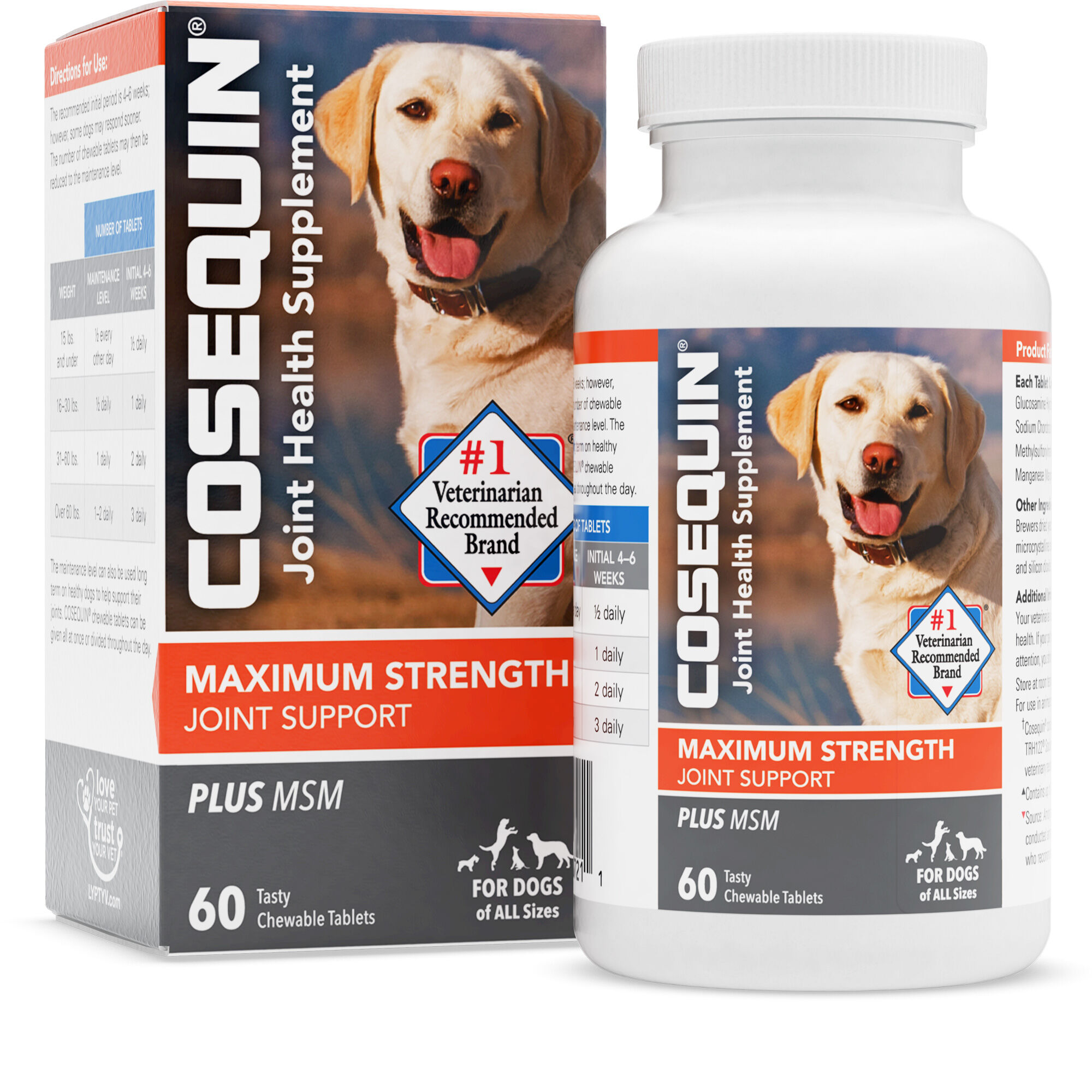 Nutramax Cosequin Maximum Strength Joint Health Supplement for Dogs - With  Glucosamine, Chondroitin, and MSM 60 Chewable Tablets | 1800PetMeds