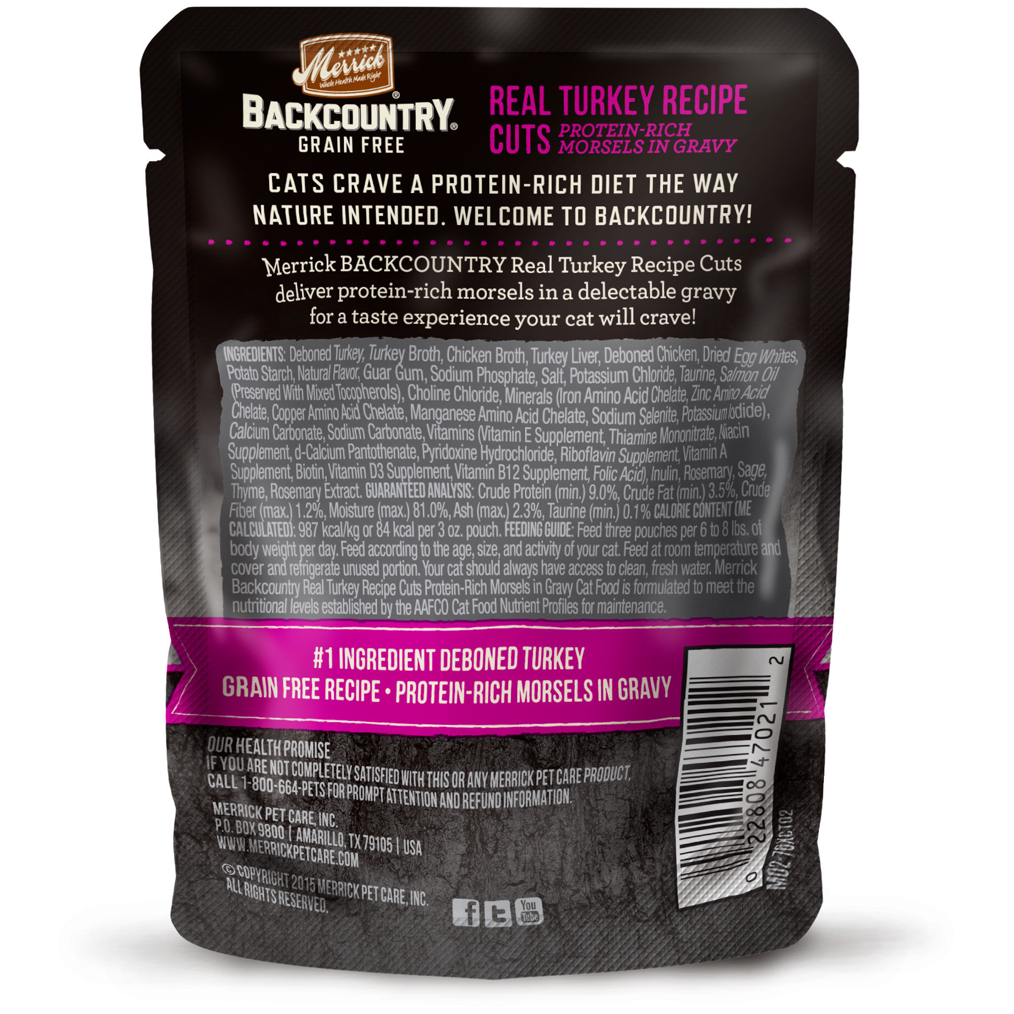 Merrick Backcountry Grain Free Real Turkey Cuts Cat Food Pouch 3