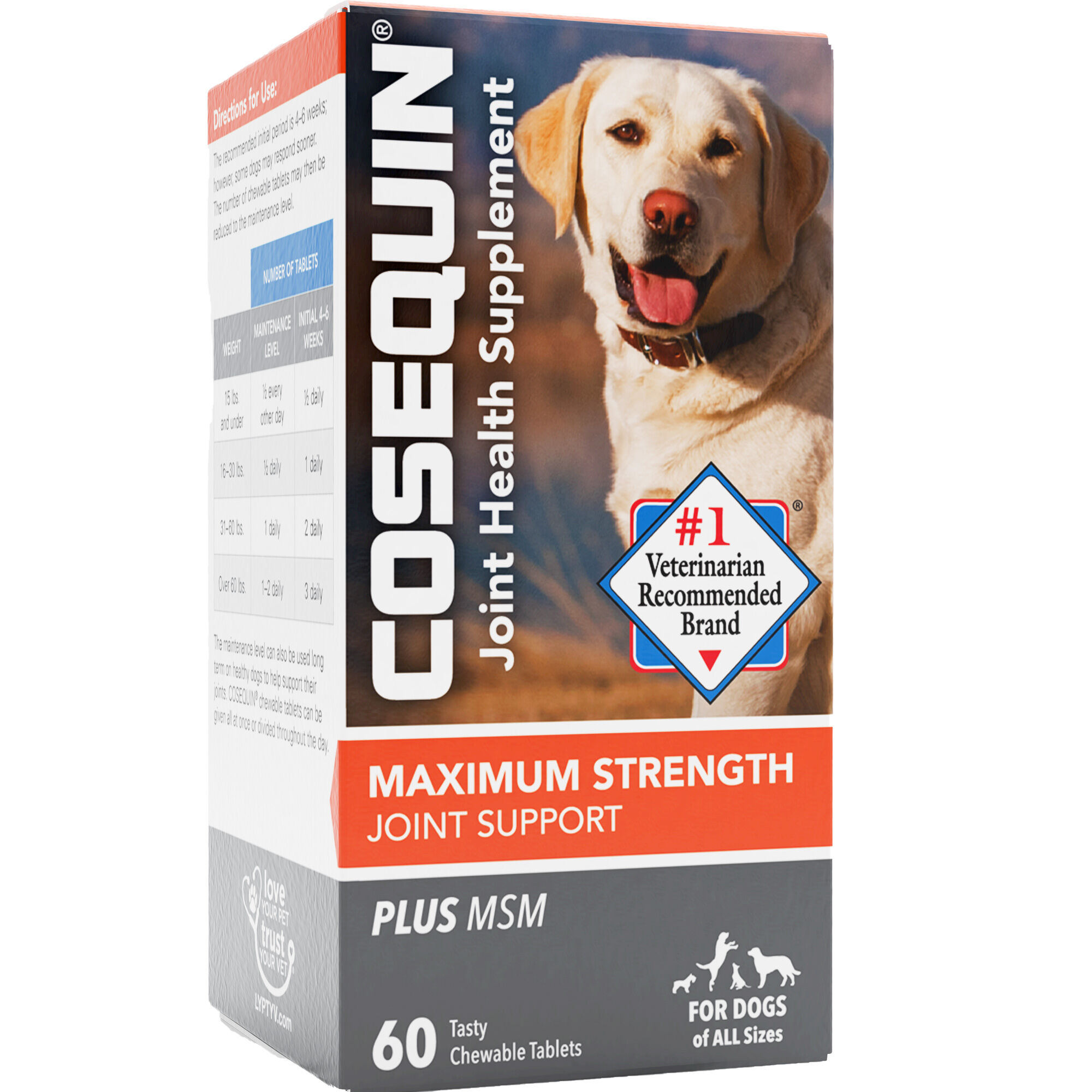 Nutramax Cosequin Maximum Strength Joint Health Supplement for Dogs - With  Glucosamine, Chondroitin, and MSM 60 Chewable Tablets | 1800PetMeds