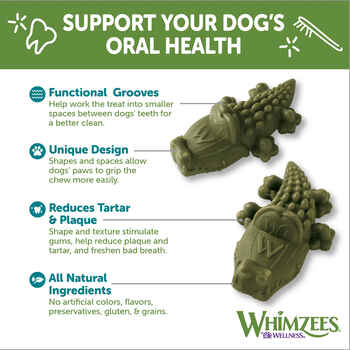 Whimzees by Wellness Alligator Natural Grain Free Dental Chews for Dogs - Small Breed - 24 count